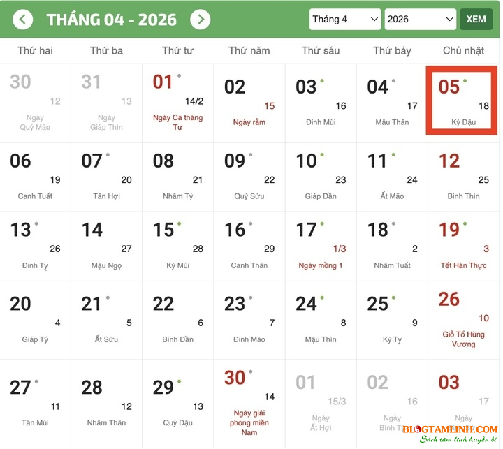 Thanh minh năm 2026
